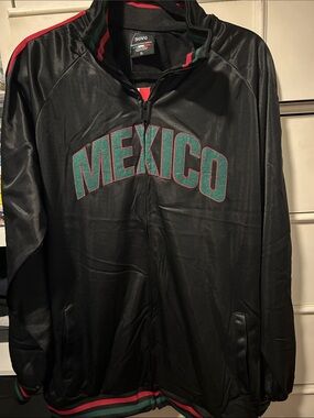 Black Mexico Track Jacket with Green & Red Trim